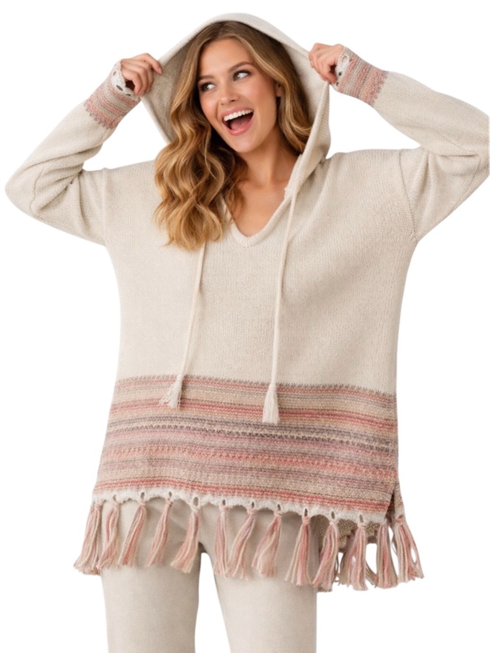 Love Stitch ($98) Bohemian Cotton Knit Hoodie - PTP 24